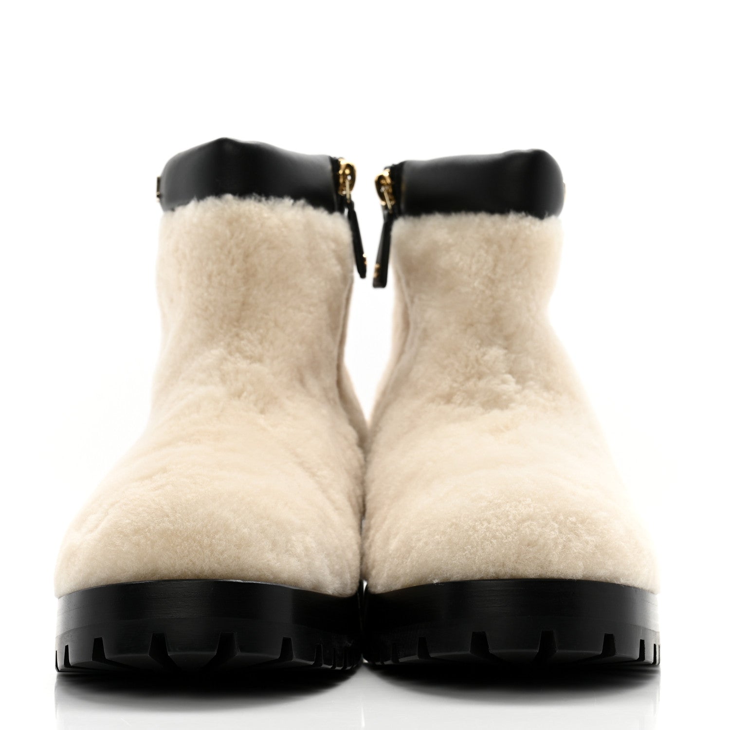 Chanel Shearling Lambskin Logo Ankle Boots 37 Ivory Black 2 of 9