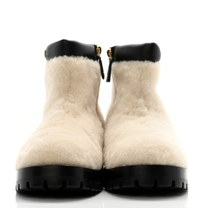 Chanel Shearling Lambskin Logo Ankle Boots 37 Ivory Black 2 of 9