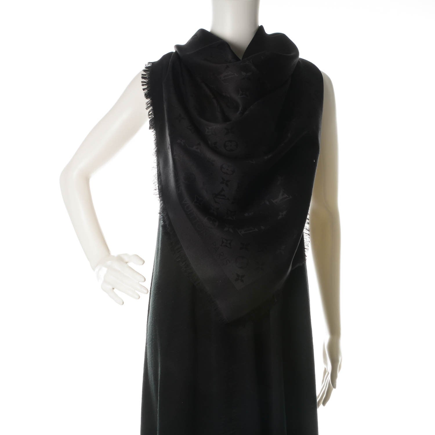 Louis Vuitton Silk Wool Monogram Shawl Black 2 of 5