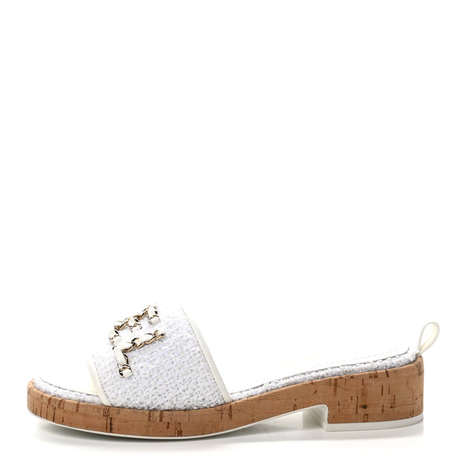 Chanel Tweed Cork CC Chain Mule Sandal 35.5 White 1 of 8