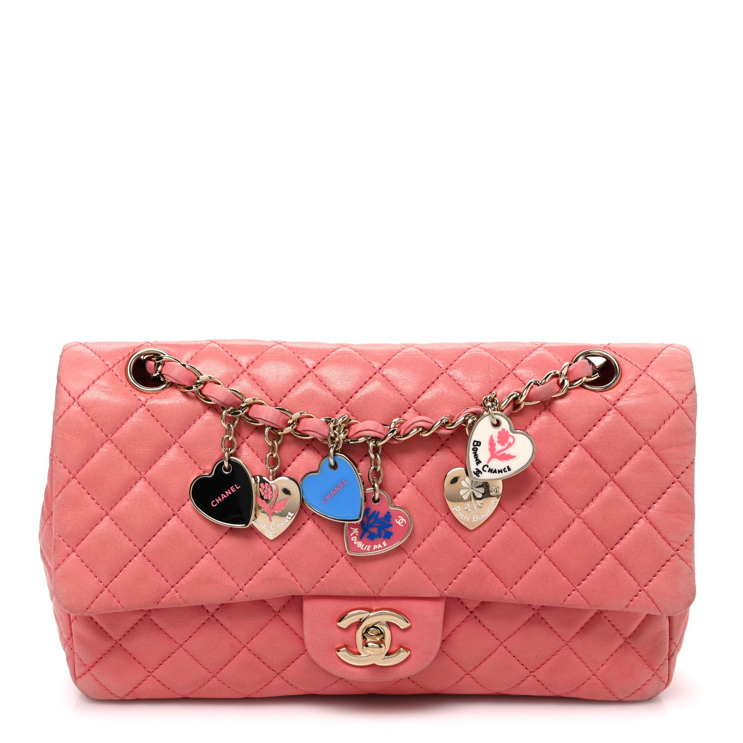 Lambskin Quilted Valentine Charms Medium Single Flap Pink