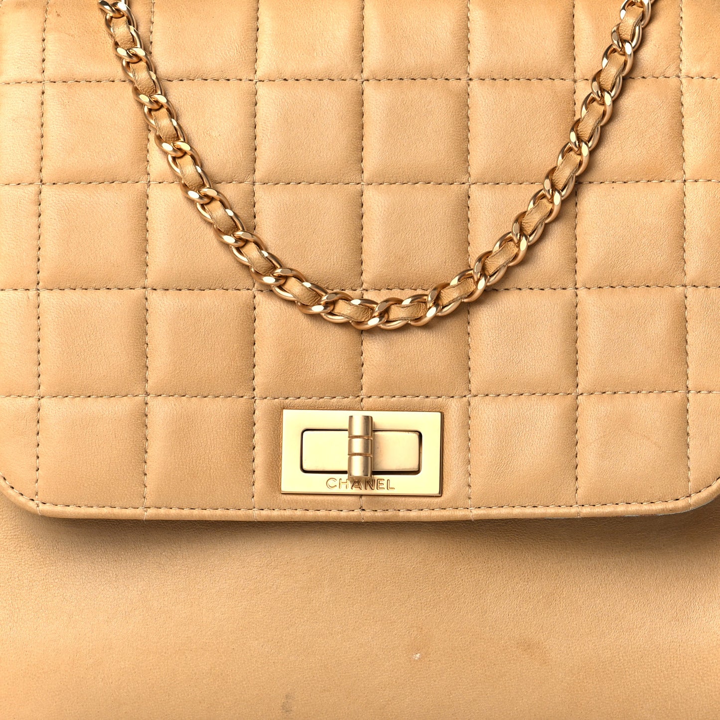 Lambskin Chocolate Bar Accordion Flap Beige