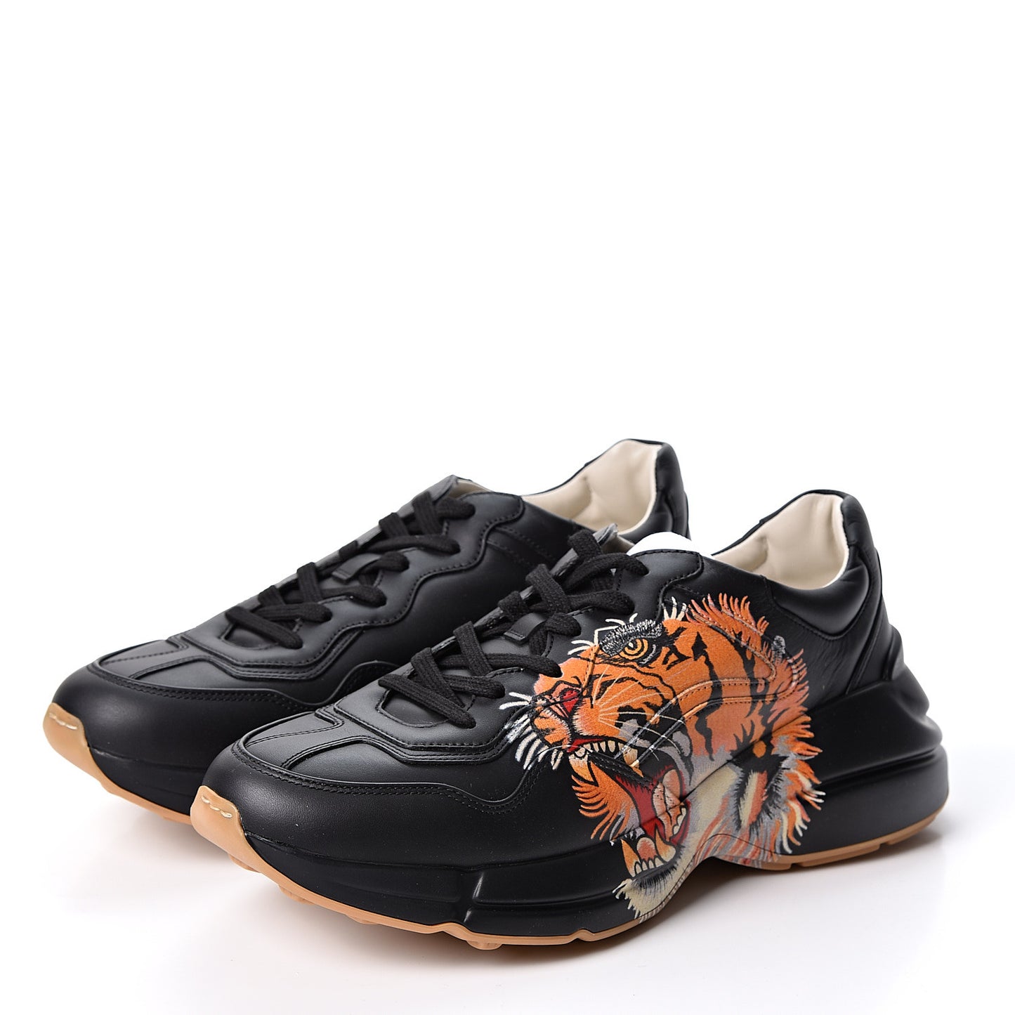 Calfskin Tiger Print Mens Rhyton Sneakers 8 Black