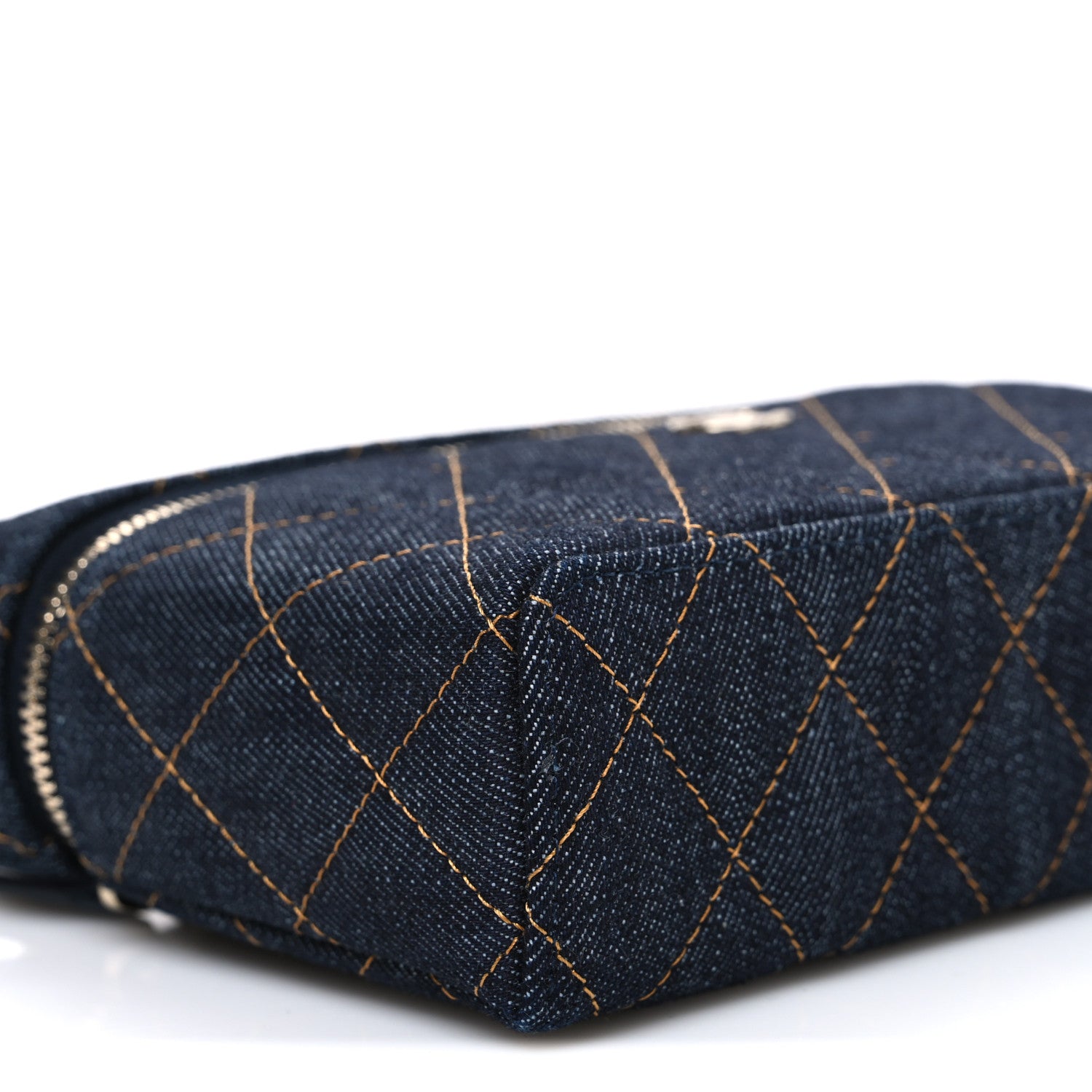 Chanel Denim Quilted Top Handle Slim Vanity Case With Chain Dark Blue Orange 9 of 11