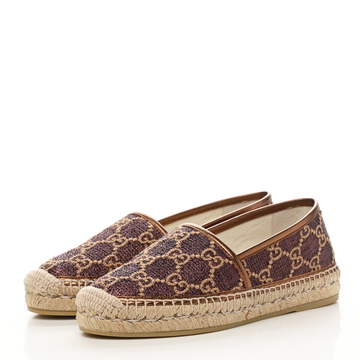 Lame Nappa GG Monogram Espadrilles 36 Brown Beige Light Bronze
