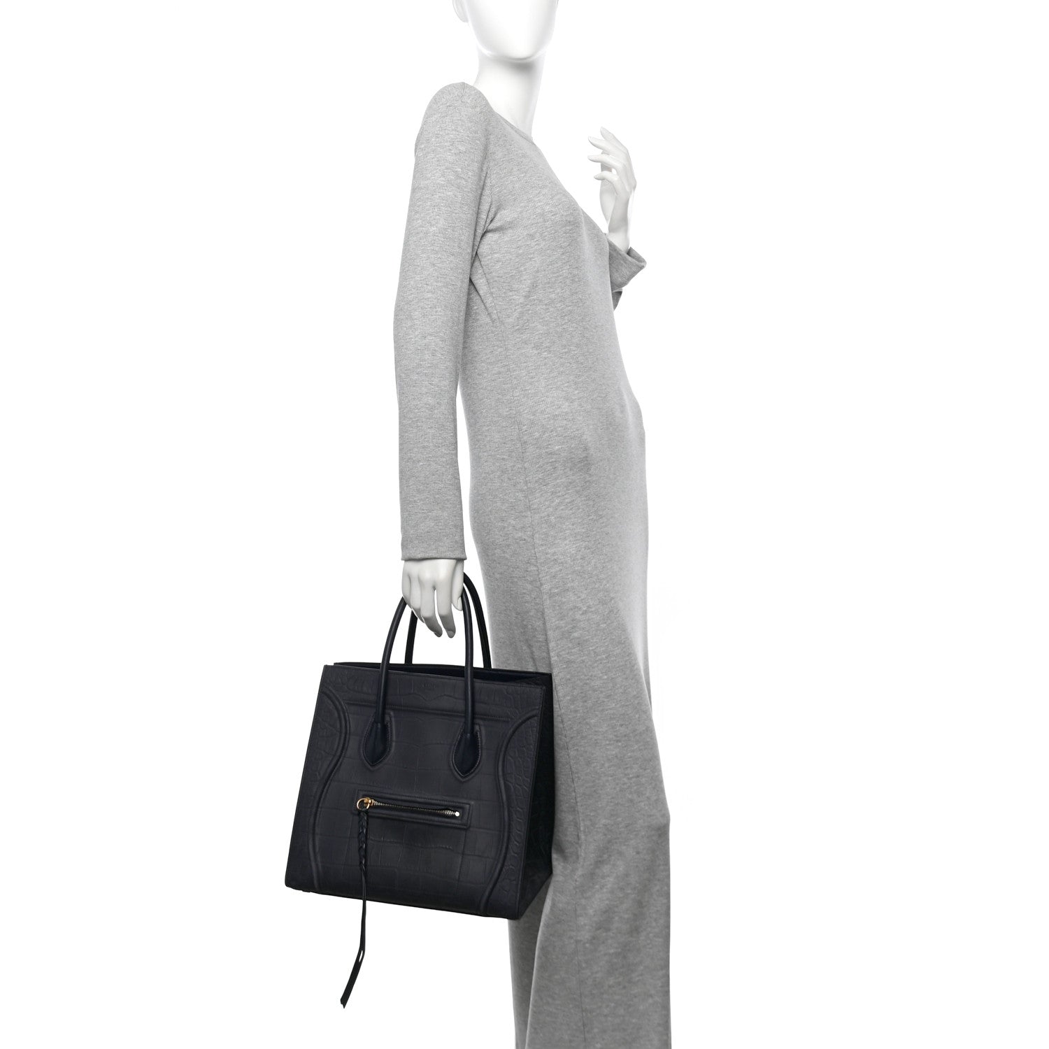 Celine Crocodile Embossed Nubuck Medium Phantom Luggage Navy Blue 2 of 12