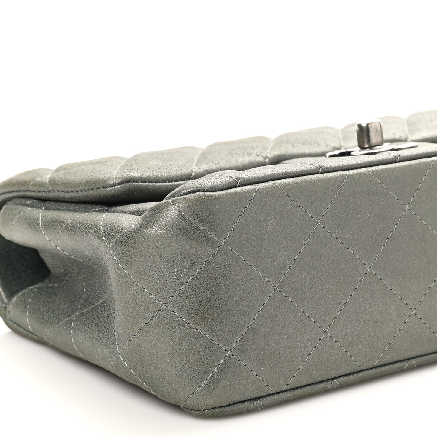 Iridescent Lambskin Quilted Mini Rectangular Flap Khaki