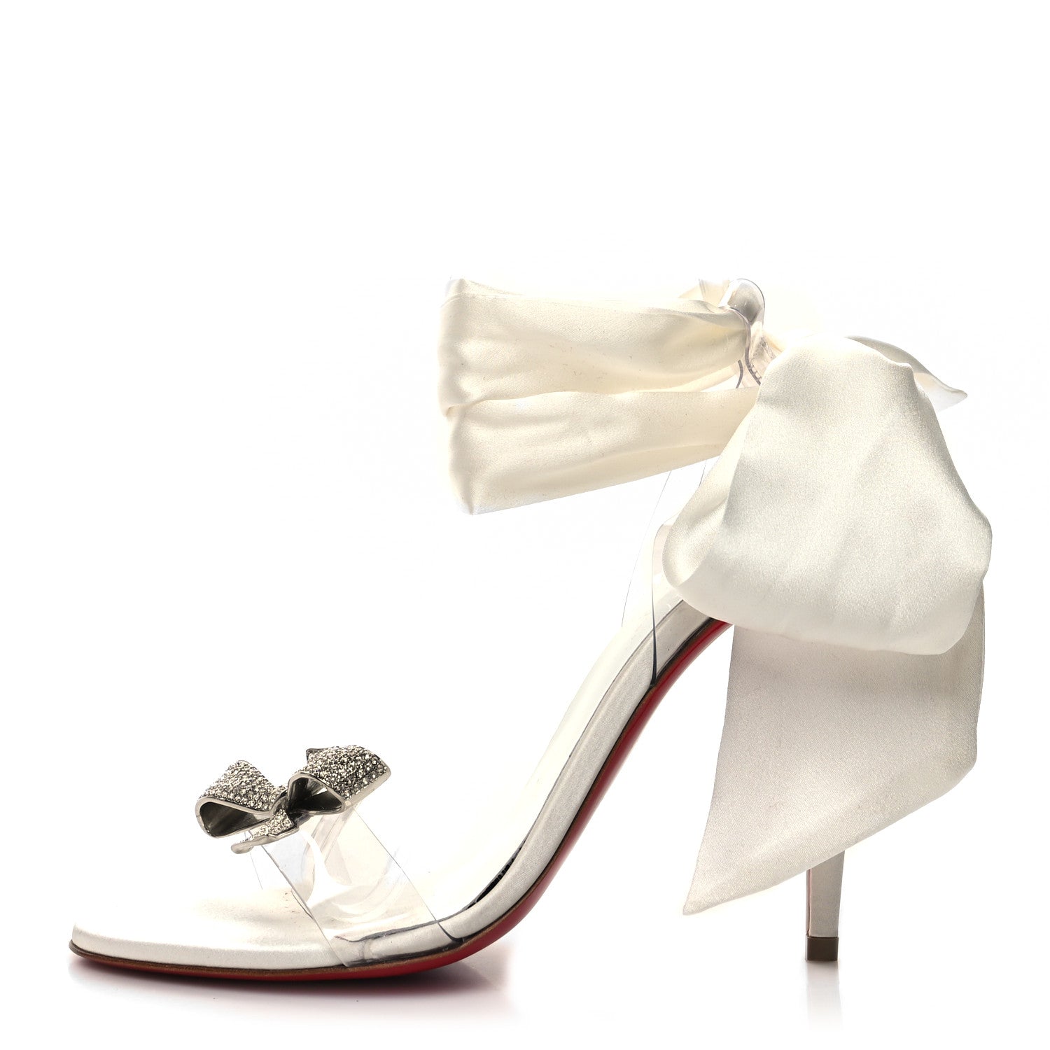 Christian Louboutin Satin Crystal PVC Astrinodo 100 Sandals 38 Ivory 1 of 8