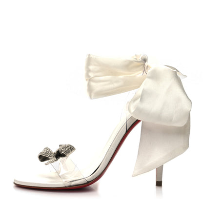 Christian Louboutin Satin Crystal PVC Astrinodo 100 Sandals 38 Ivory 1 of 8
