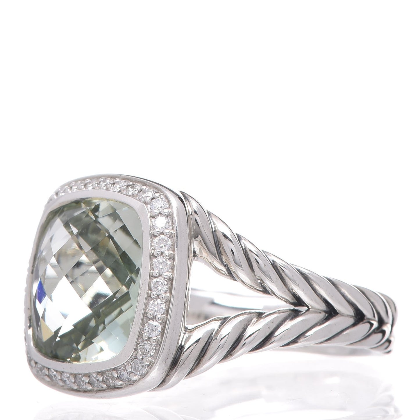 Sterling Silver Diamond Prasiolite 11mm Albion Ring 58 8.25