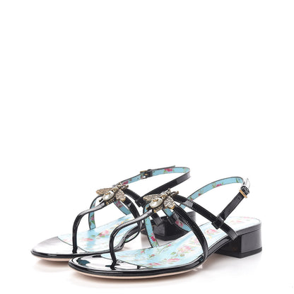 Gucci Patent Calfskin Bee Thong Sandals 37 Black 3 of 9