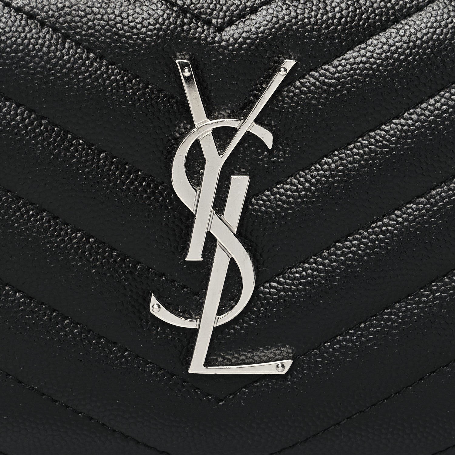 Saint Laurent Grain De Poudre Matelasse Chevron Monogram Zip Around Wallet Black 7 of 8