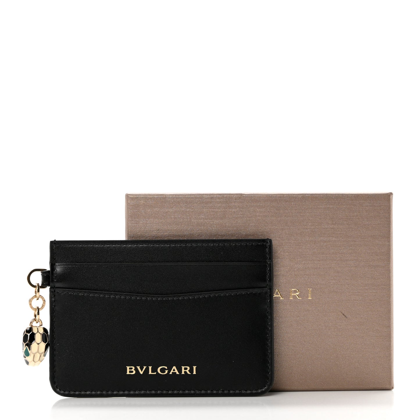 Serpenti Calfskin Card Holder Black Emerald Green