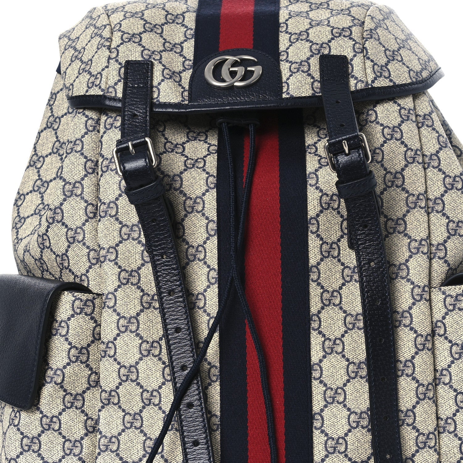Gucci GG Supreme Monogram Medium Ophidia Double Buckle Backpack Beige Blue Black 8 of 12