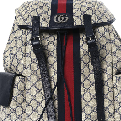 Gucci GG Supreme Monogram Medium Ophidia Double Buckle Backpack Beige Blue Black 8 of 12