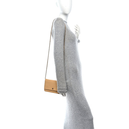 Chanel Patent Calfskin Chevron Quilted Wallet On Chain WOC Beige 2 of 12