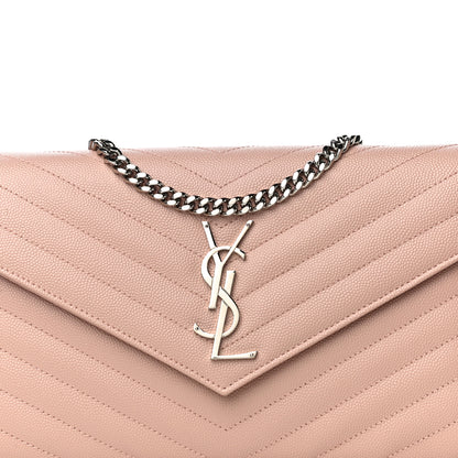Saint Laurent Grain De Poudre Matelasse Chevron Monogram Chain Wallet Pale Pink 7 of 9