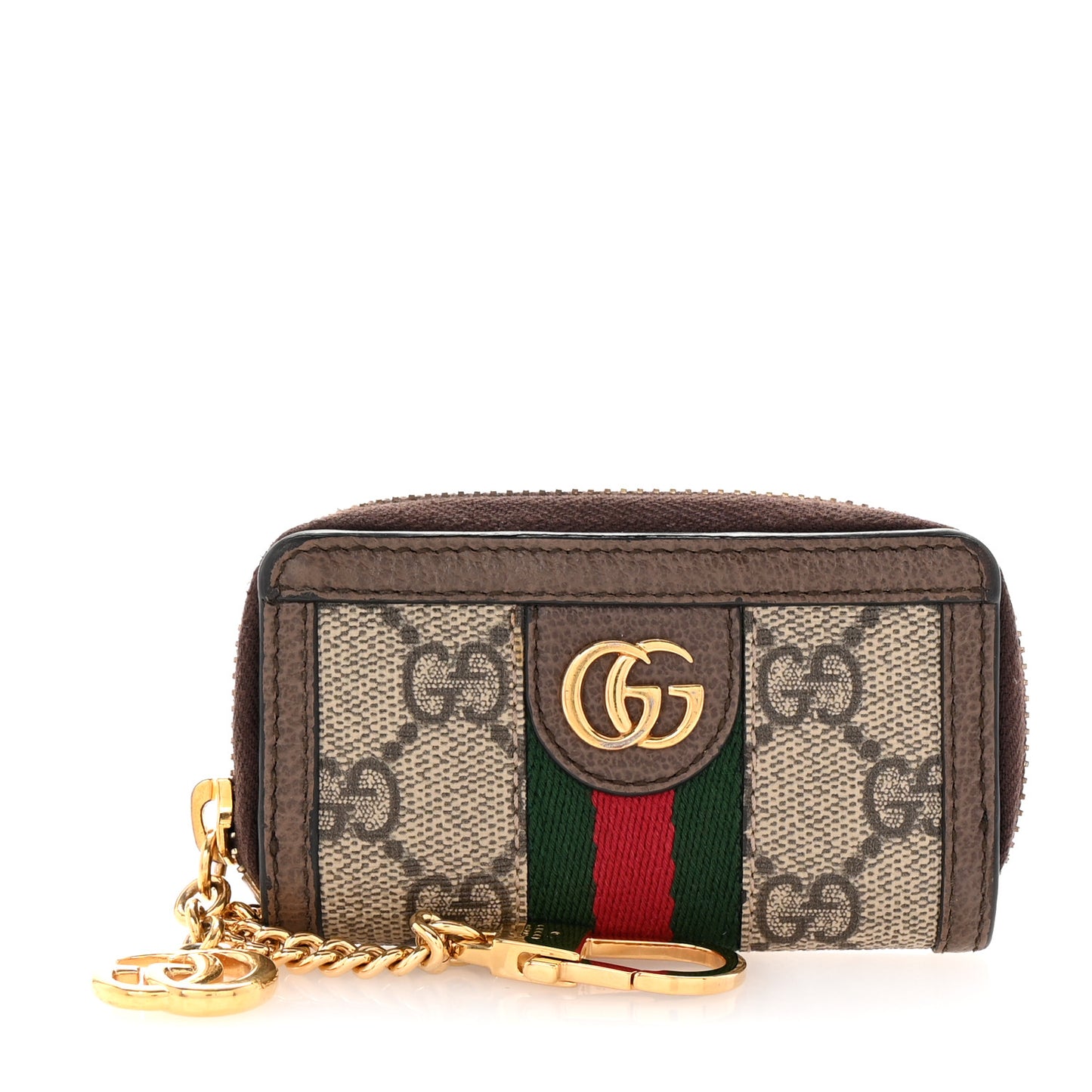 GG Supreme Monogram Web Ophidia Zip Around Key Case Beige New Acero