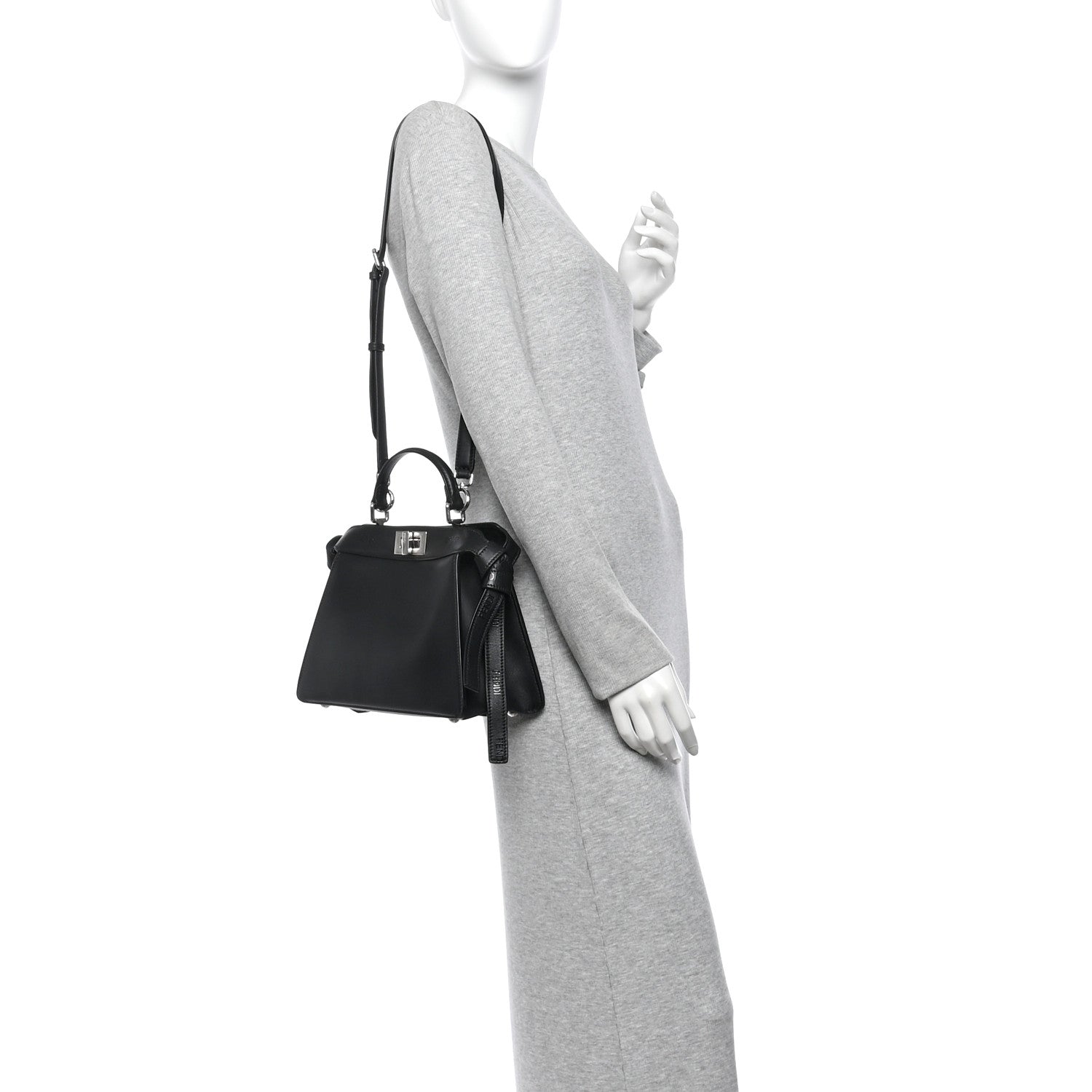 Fendi Vitello Seta Shiny Nappa Logo Embossed Laces Small Peekaboo I SEE U Satchel Black 2 of 10