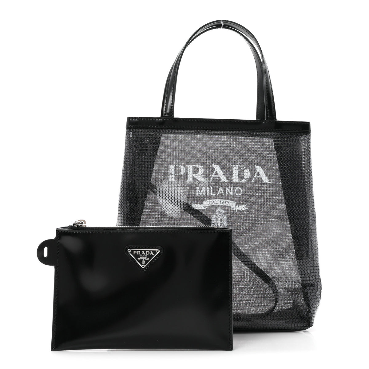 Prada Sequin Rete Paillettes Small Tote Bag Black 3 of 11