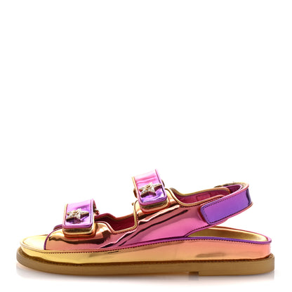 Chanel Metallic Laminated Calfskin Crystal Star CC Velcro Dad Sandals 38 Gold Multicolor 1 of 9