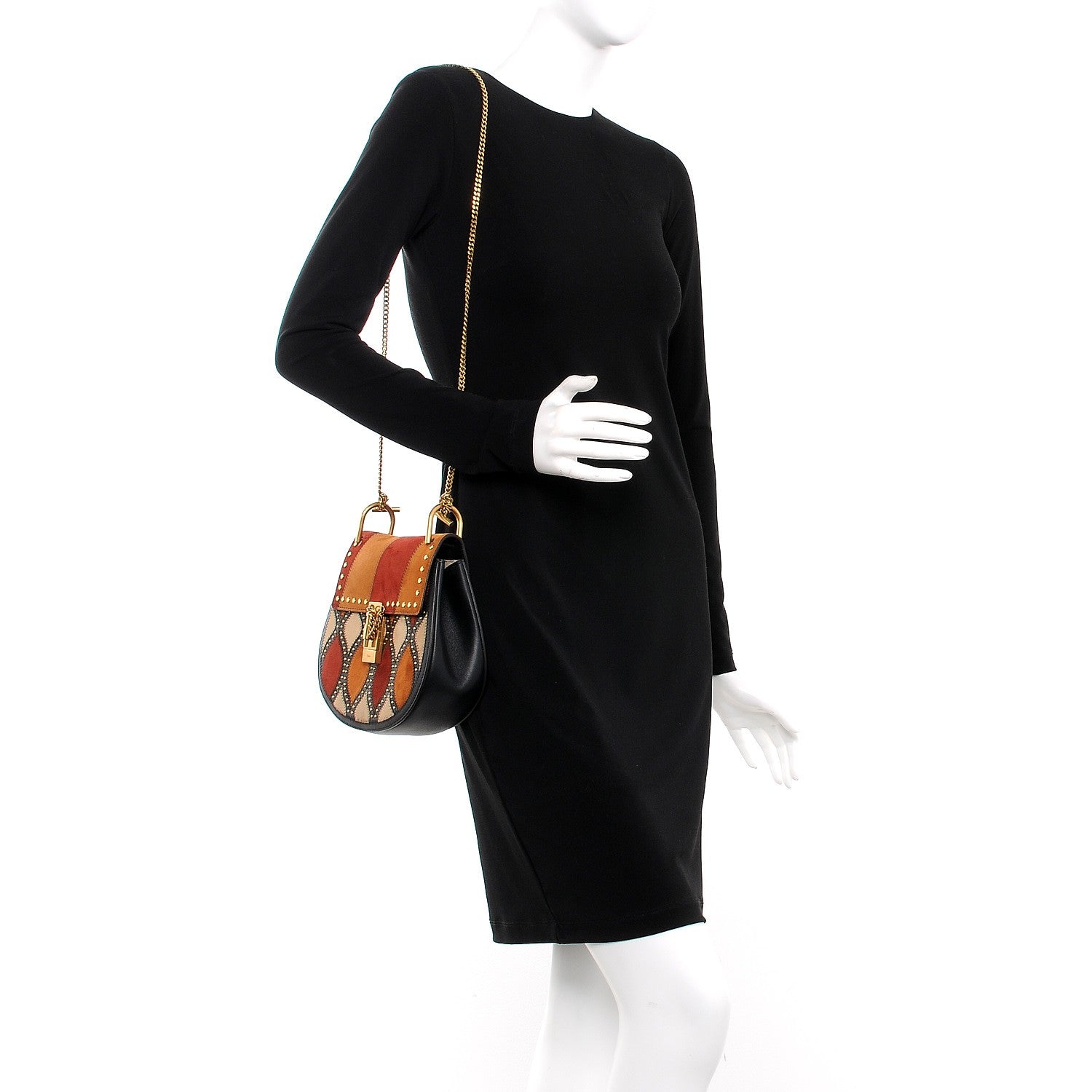 Chloe Suede Calfskin Patchwork Drew Shoulder Bag Black 2 of 7