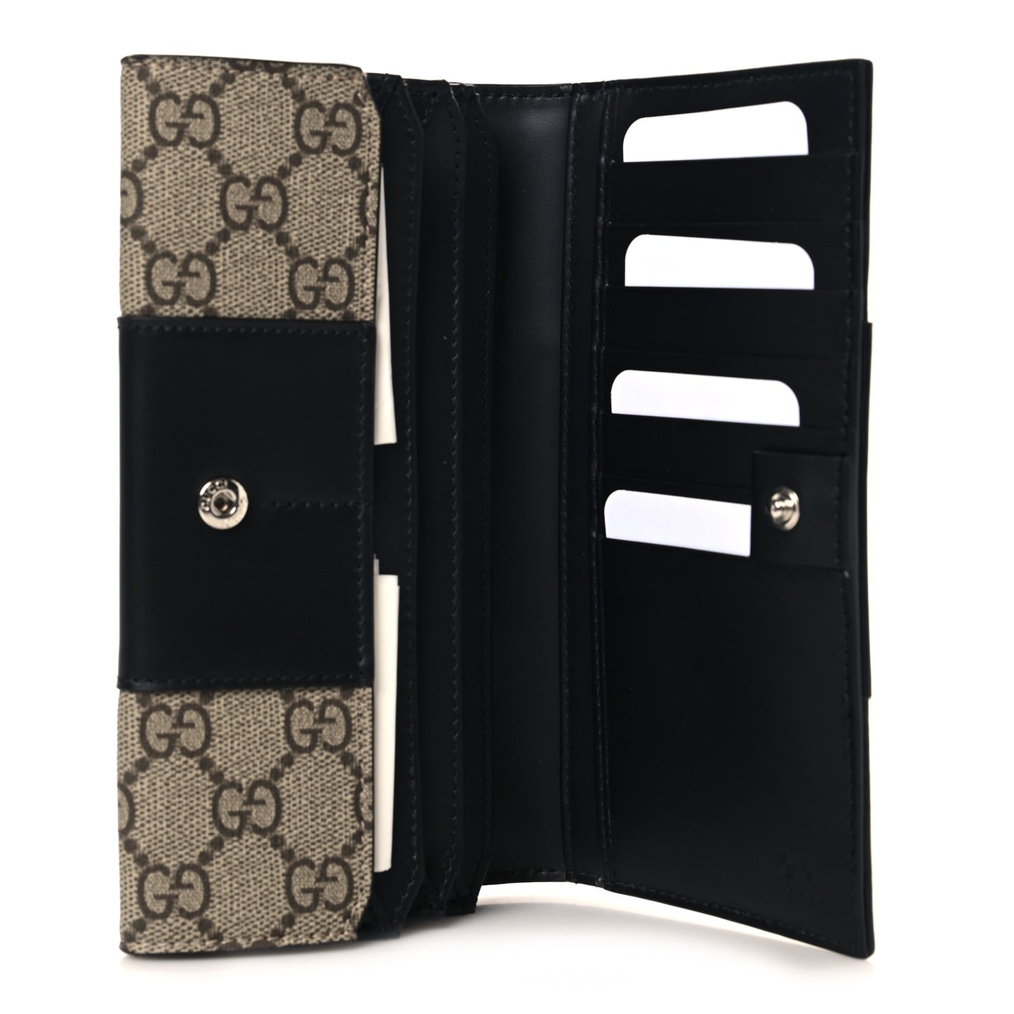 GG Supreme Monogram Selleria Calfskin Flap Wallet Beige Ebony Black
