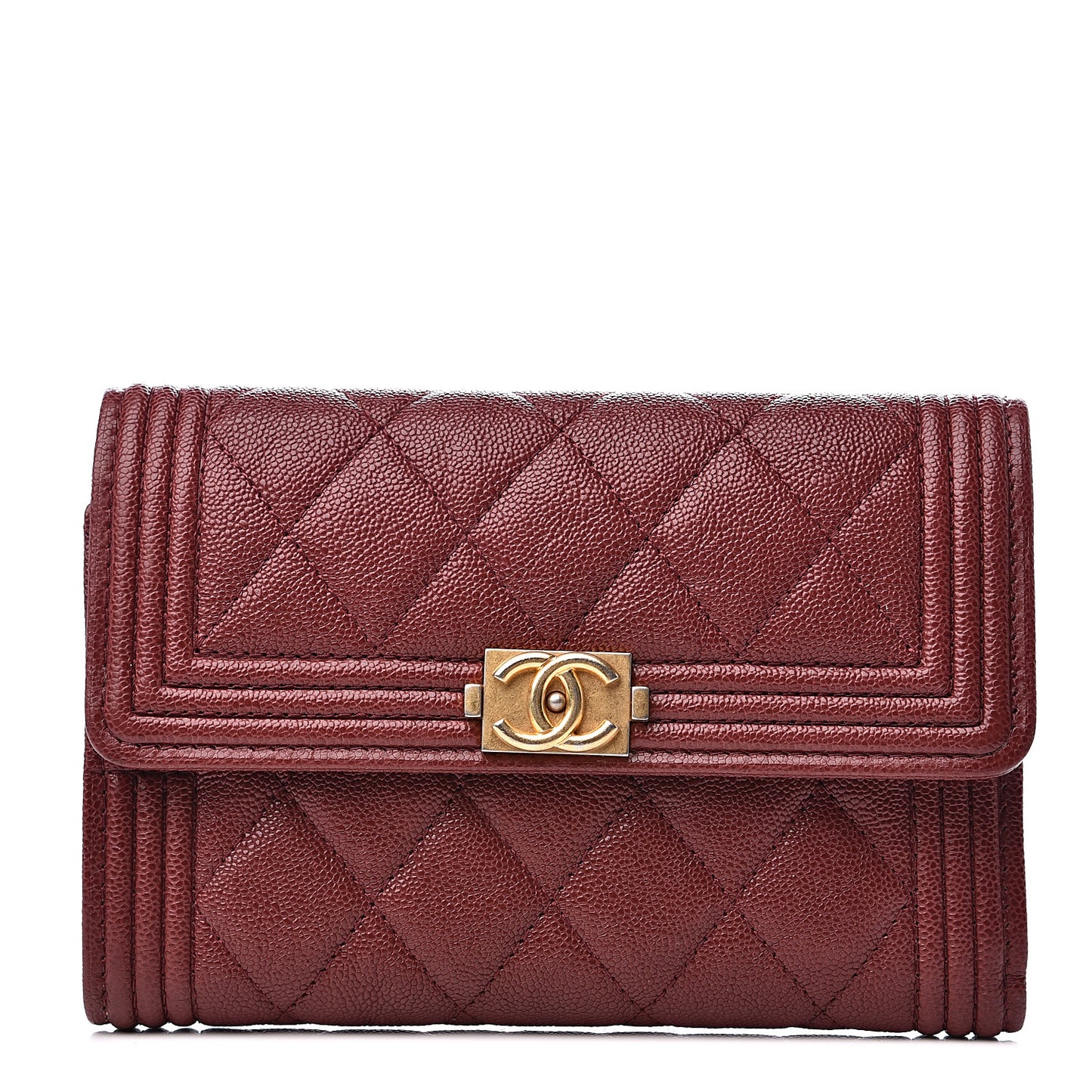 Caviar Quilted Medium Boy Flap Wallet Burgundy