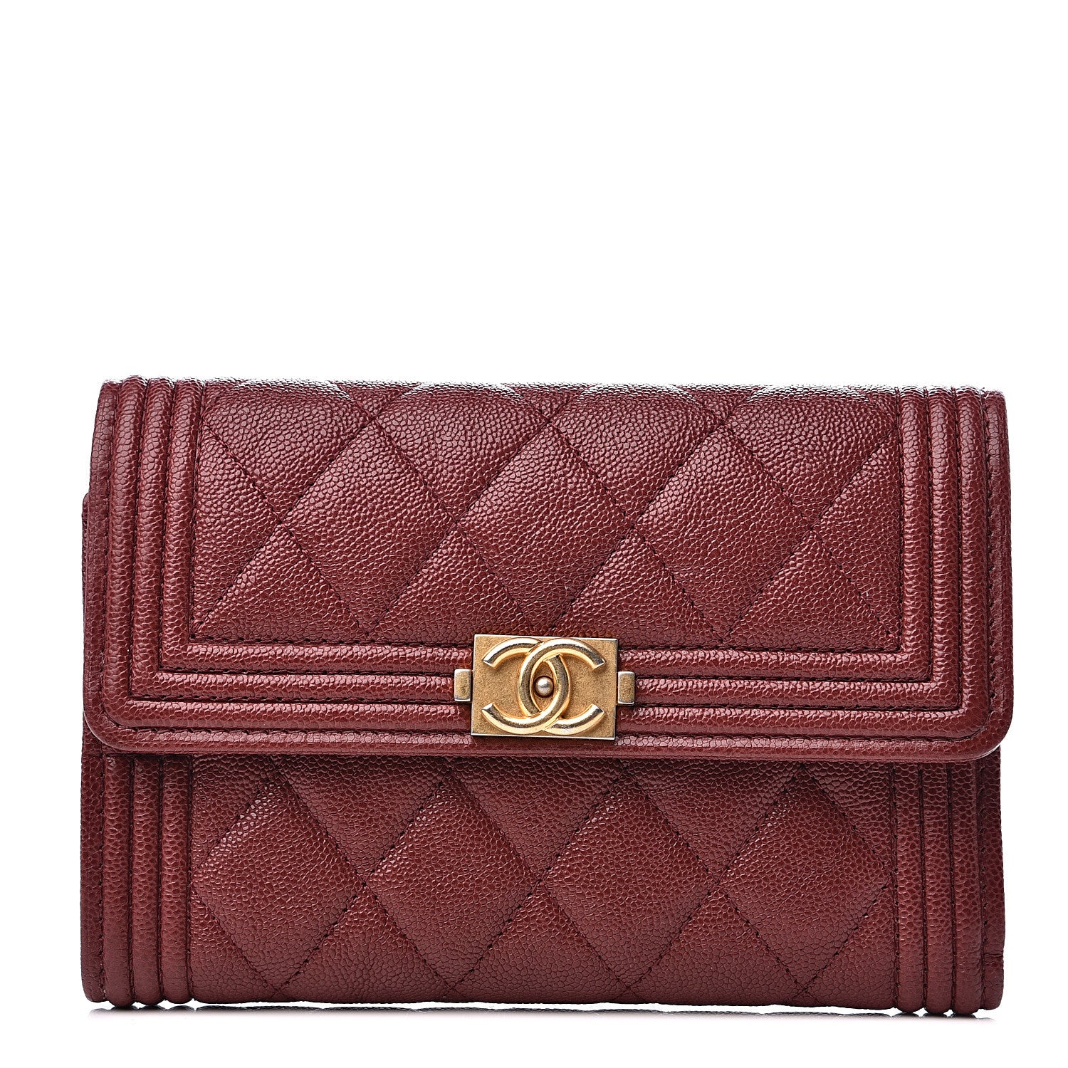 Chanel Caviar Quilted Medium Boy Flap Wallet Burgundy 1 of 9