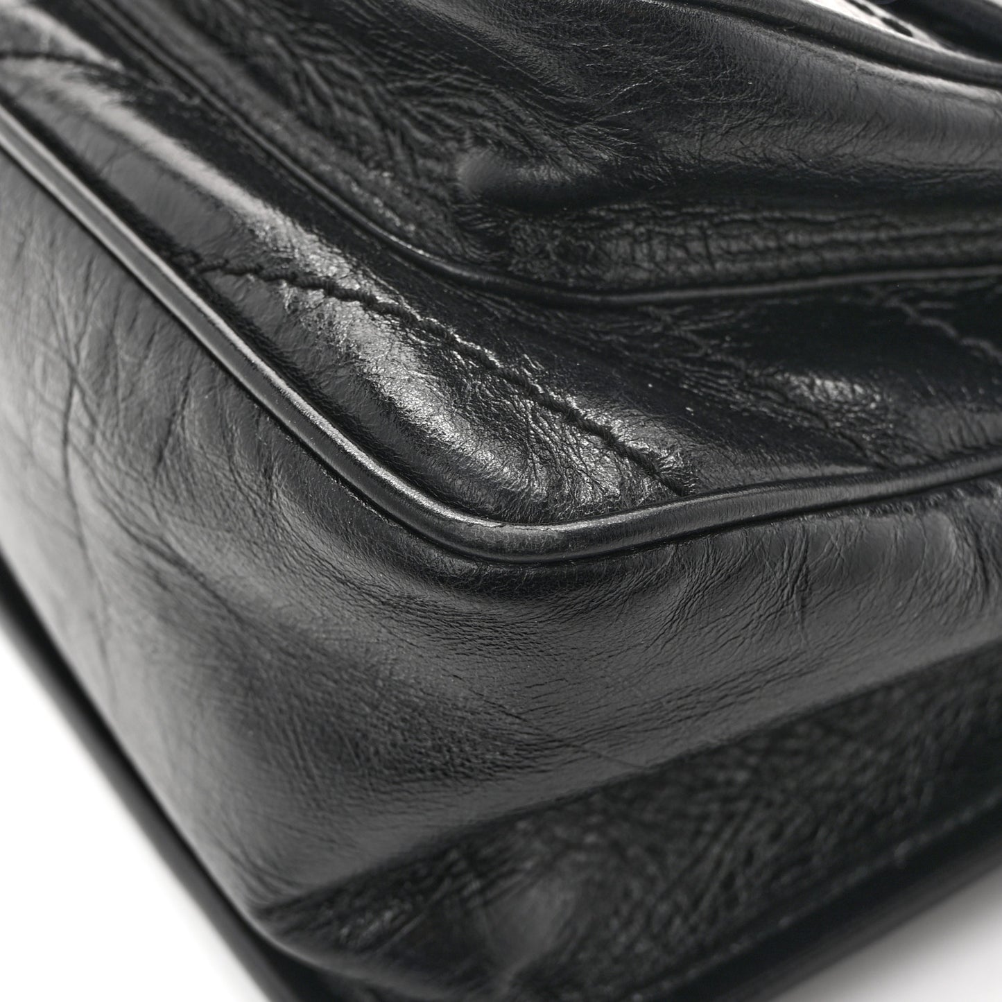 Crinkled Calfskin Matelasse Monogram Medium Niki Chain Satchel Black