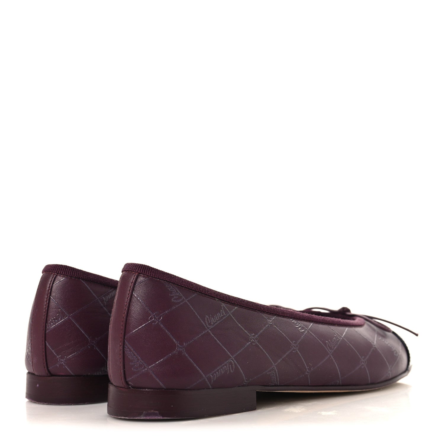 Chanel Printed Lambskin Patent CC Cap Toe Ballerina Flats 38 Burgundy Black 5 of 10