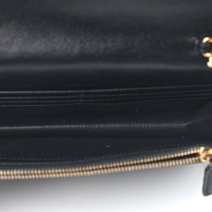 Saint Laurent Grain De Poudre Matelasse Chevron Monogram Envelope Chain Wallet Black 5 of 8