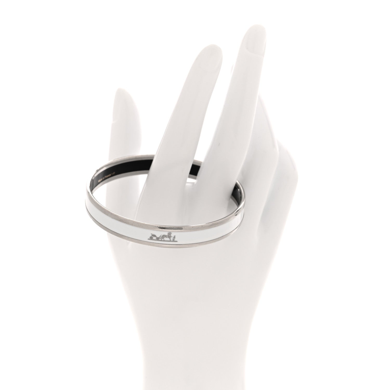 Hermes Enamel Printed Narrow Caleche Bracelet 70 White 2 of 5