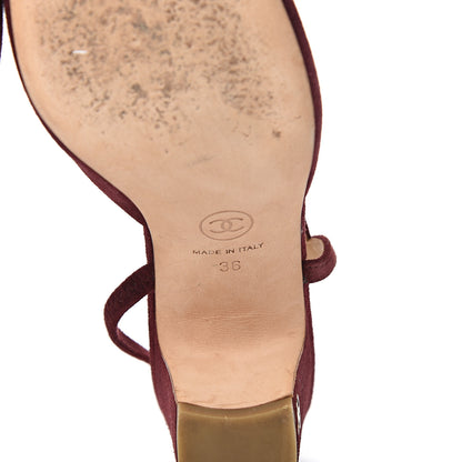 Chanel Kid Suede Metallic Lambskin Cap Toe CC Slingback Pumps 36 Burgundy Gold 7 of 9