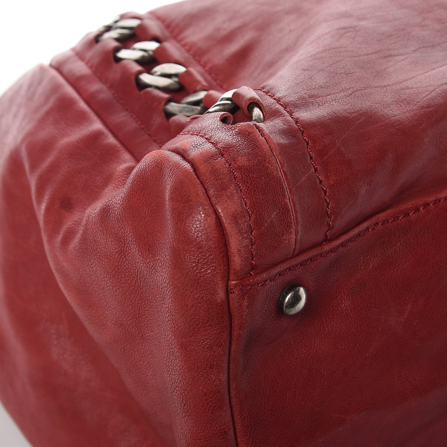 Calfskin Large East West Modern Chain Tote Red