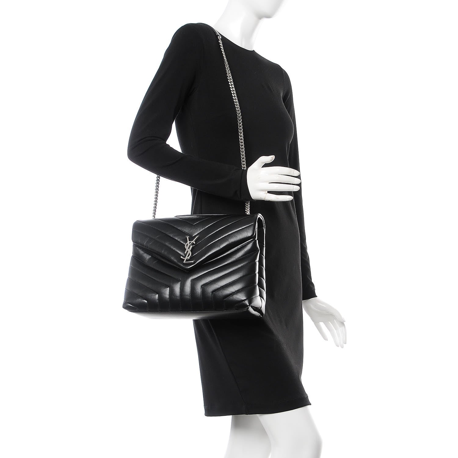 Saint Laurent Calfskin Y Quilted Monogram Medium Loulou Chain Satchel Black 2 of 8
