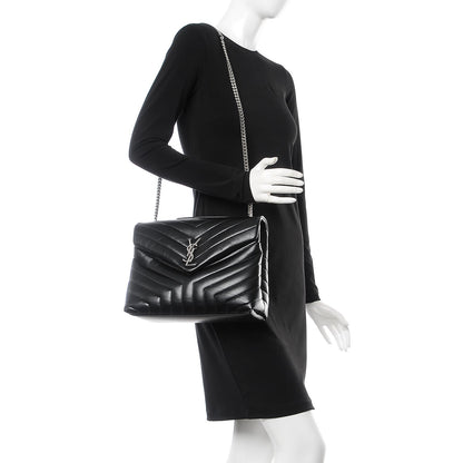 Saint Laurent Calfskin Y Quilted Monogram Medium Loulou Chain Satchel Black 2 of 8
