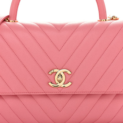 Chanel Caviar Chevron Quilted Small Coco Handle Flap Pink 8 of 10