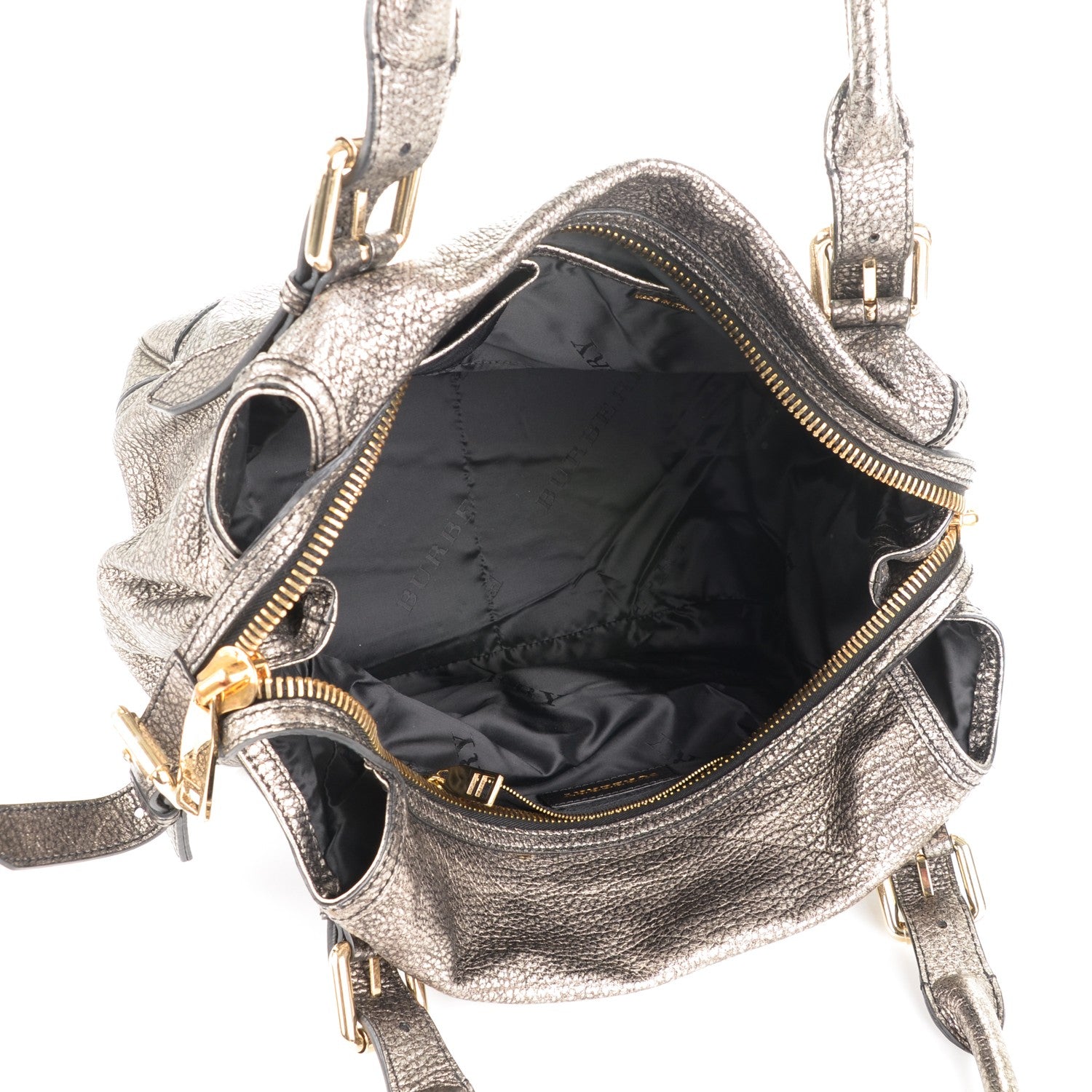 Burberry Metallic Grainy Calfskin Large Oakford Tote Silver 5 of 8