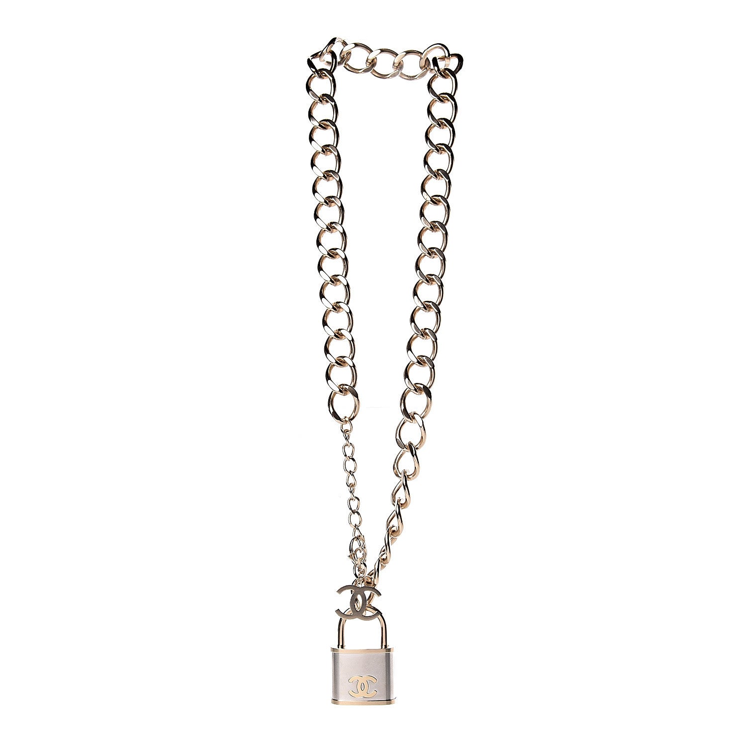Chanel CC Oversized Padlock Necklace Gold Silver 3 of 6