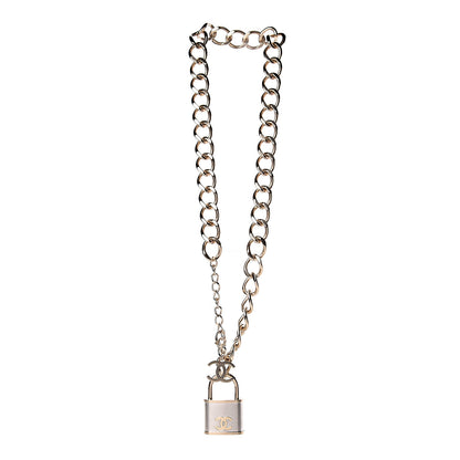 Chanel CC Oversized Padlock Necklace Gold Silver 3 of 6