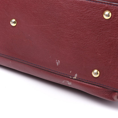 MCM Visetos Calfskin Logo Medium Shopper Tote Dark Brown Dark Red 10 of 13