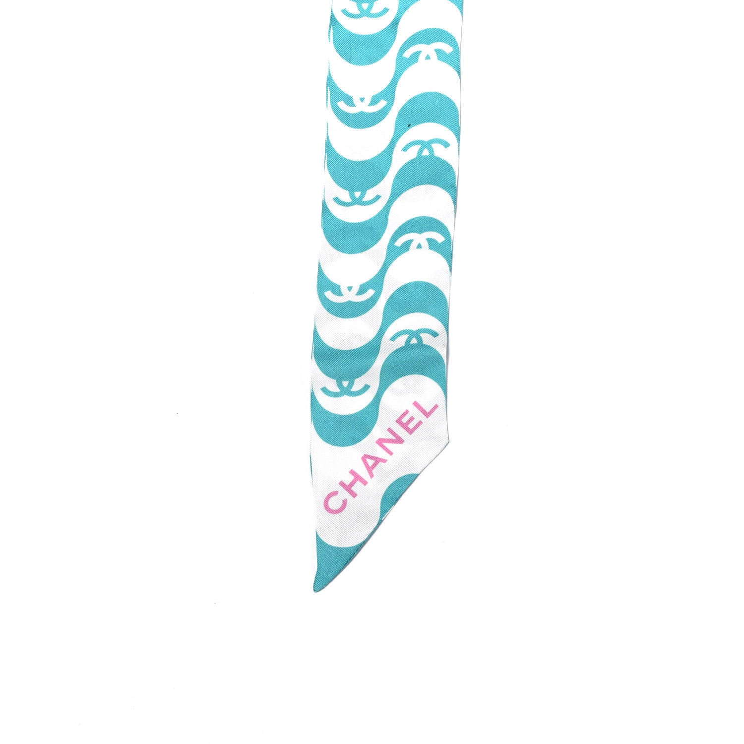 Chanel Silk CC Slim Bandeau Scarf Turquoise Pink 4 of 4