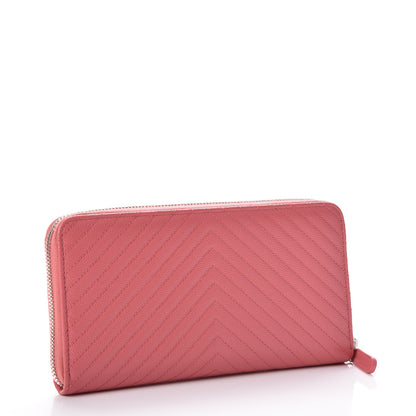 Chanel Caviar Chevron Large Gusset Zip Around Wallet Pink 3 of 9