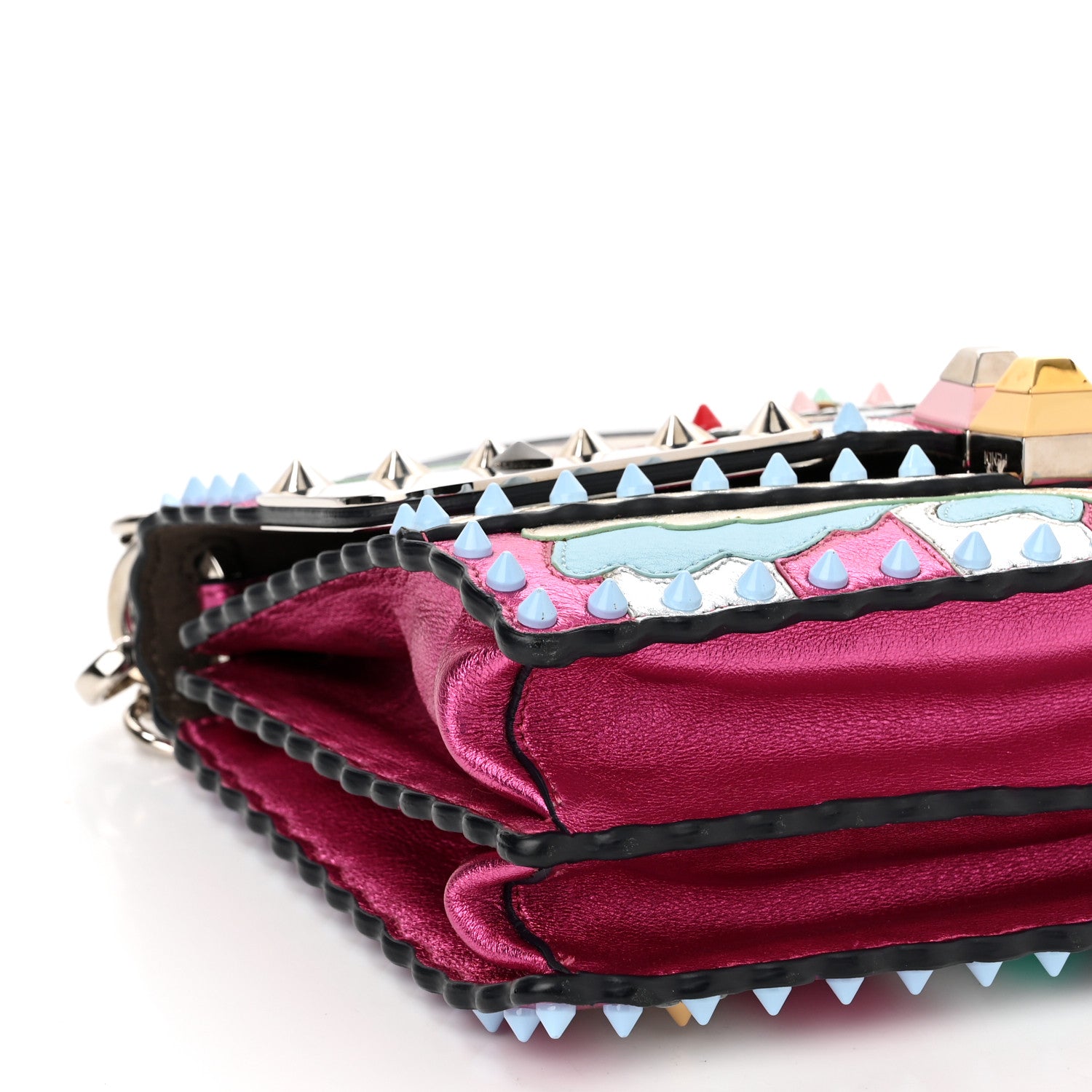 Fendi Metallic Calfskin Wonder Monster Kan I Shoulder Bag Pink Silver 8 of 9