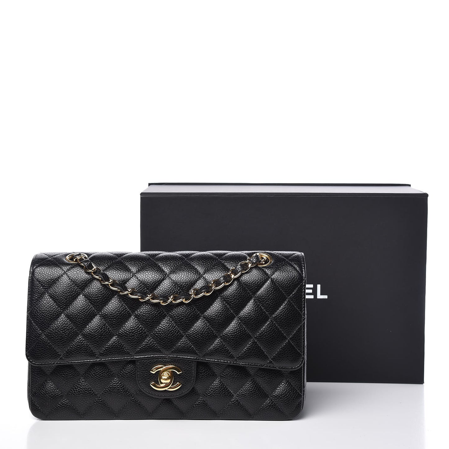 Caviar Quilted Medium Double Flap Black