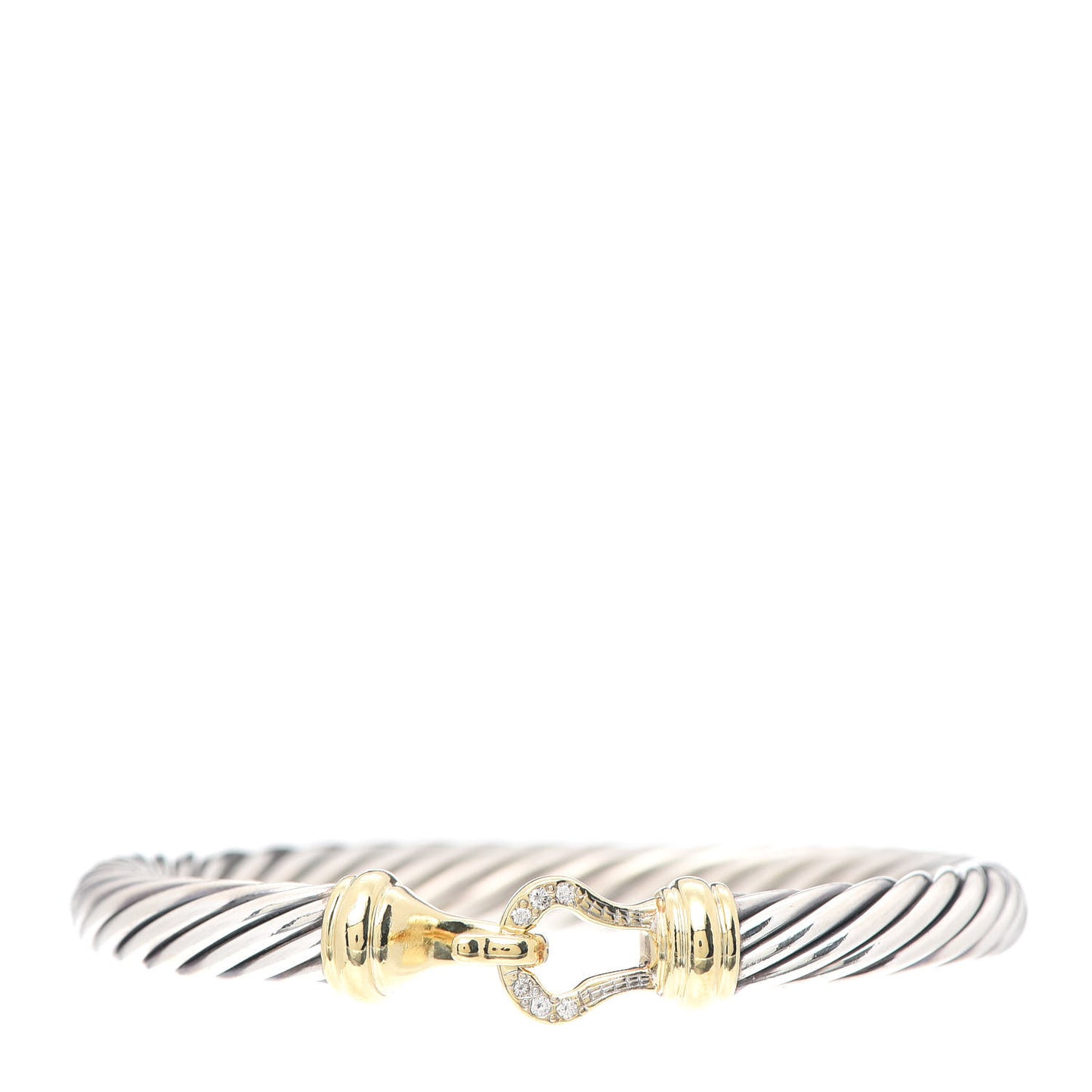 Sterling Silver 18K Yellow Gold Diamond 7mm Cable Buckle Bracelet