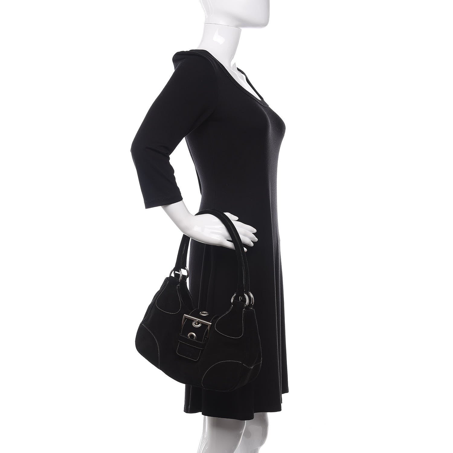 Prada Scamosciato Suede Buckle Shoulder Bag Black 2 of 9