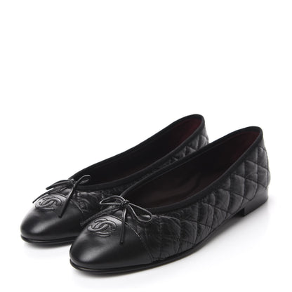 Chanel Aged Calfskin Quilted Cap Toe Ballerina Flats 38 Black 3 of 10