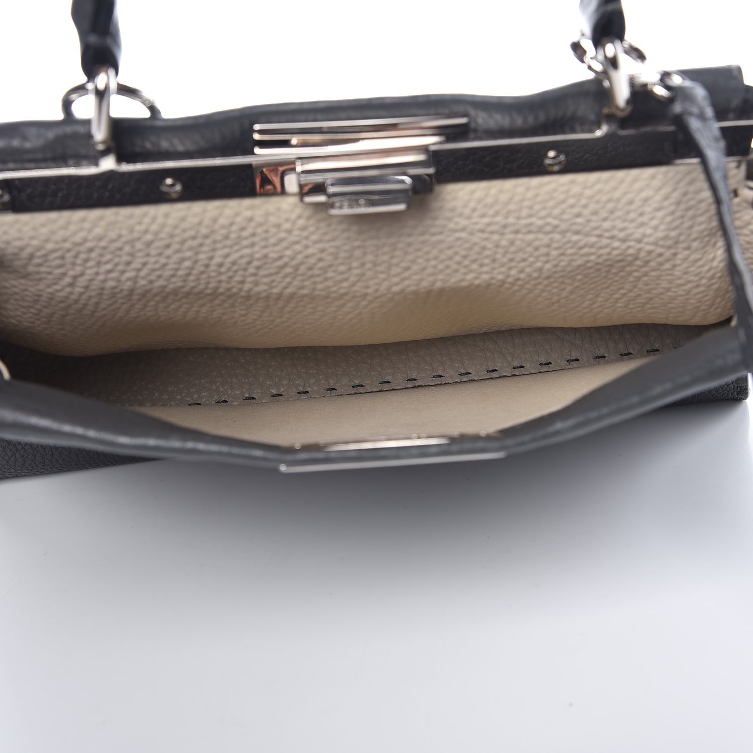 Fendi Cuoio Romano Selleria Bi-Color Medium Peekaboo Iconic Satchel Asfalto Latte 6 of 10